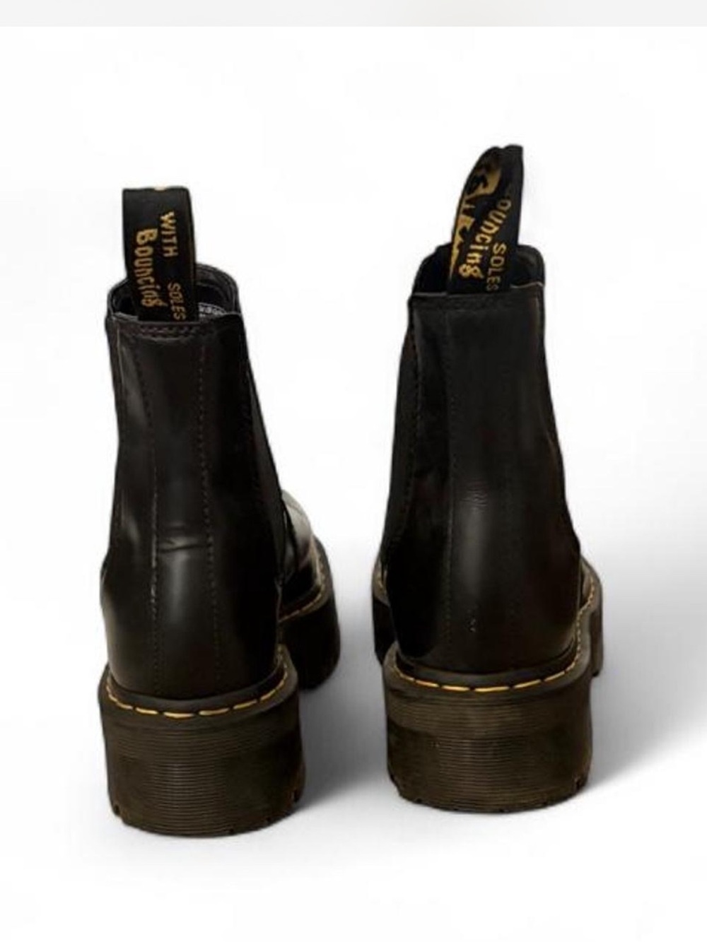 Dr. Martens Black Leather 2976 platform pull on Boots with Yellow Stitching - Picture 4 of 7